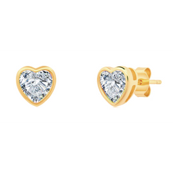 2 Carats Heart Bezel Lab Grown Diamond Stud Earrings Yellow Gold