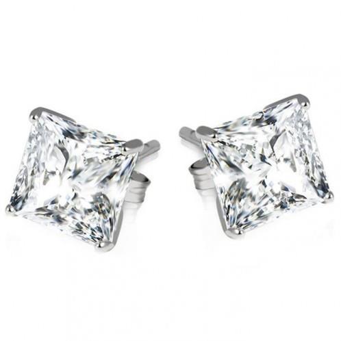 2 quilates Princesa Diamante Stud Brincos Lady Ouro Branco 14K - harrychadent.pt