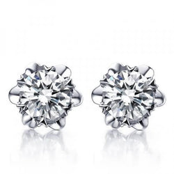 2 Carats Prong Set Round Flower Shape Diamond Stud Earring Gold 14K