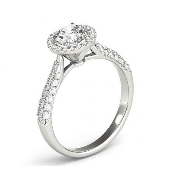 Diamantes redondos brilhantes de 2 quilates Halo anel de noivado em ouro branco 14K - harrychadent.pt