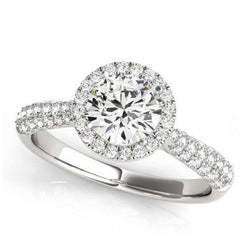 2 Carats Round Brilliant Diamonds Halo Engagement Ring White Gold 14K