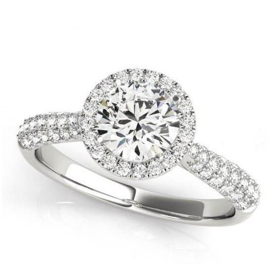 Diamantes redondos brilhantes de 2 quilates Halo anel de noivado em ouro branco 14K - harrychadent.pt