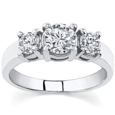 Diamante redondo de 2 quilates e anel de aniversário de três pedras em ouro branco 14K - harrychadent.pt