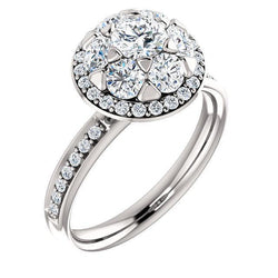 2 Carats Round Real Diamond Engagement Ring Polished Halo Setting