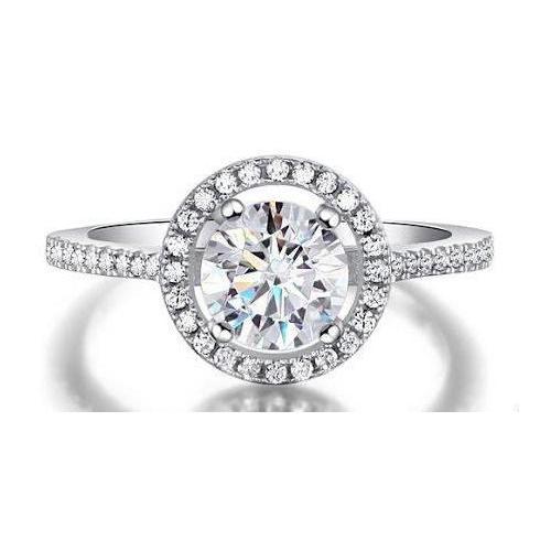 Anel de noivado de diamantes cintilantes de 2.00 quilates Halo ouro branco 14K - harrychadent.pt