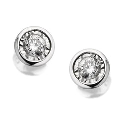 2 Ct Bezel Set Round Cut Stud Earrings Diamond Cut Mounting White Gold