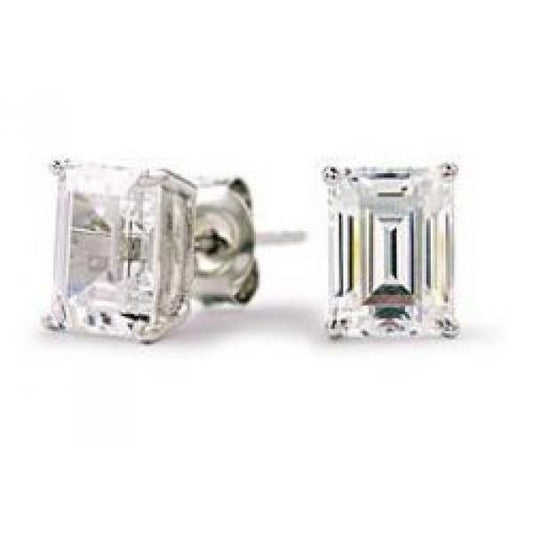 2 ct Emerald Cut Solitaire Diamond Stud Earring ouro branco sólido - harrychadent.pt