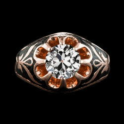 2 Ct Gypsy Solitaire Men’s Ring Round Old Miner Diamond Flower Style
