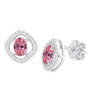 Brinco Halo de ouro branco 14K com diamante de safira rosa 1.98 ct - harrychadent.pt