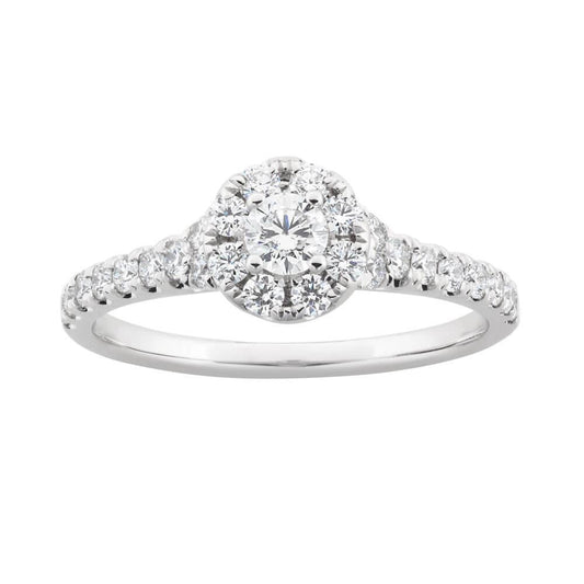 2 Ct Round Prong Set Diamond Wedding Ring Halo 14K White Gold