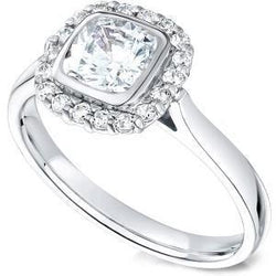 2 Ct. Halo Diamonds Ring Cushion & Round Diamond WG 14K Bezel Set