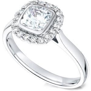 2,01 Ct. Almofada de anel Halo Diamonds e conjunto de moldura de diamante redondo WG 14K - harrychadent.pt