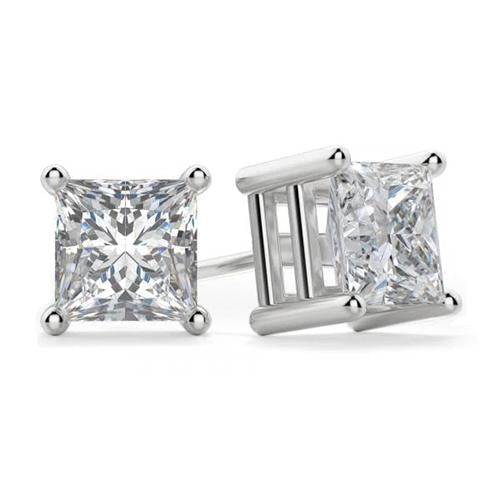 2 Ct. Brinco Princesa Cut Diamond Stud com 4 pontas e ouro branco - harrychadent.pt