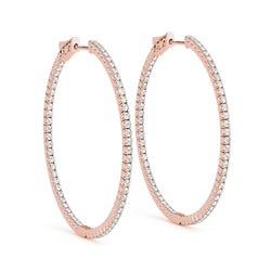 2 Inches Large Inside Out Diamond Hoop Earrings Rose Gold