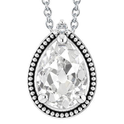 2 Stone Real Diamond Pendant 5.50 Carats Round & Pear Old Miner White Gold