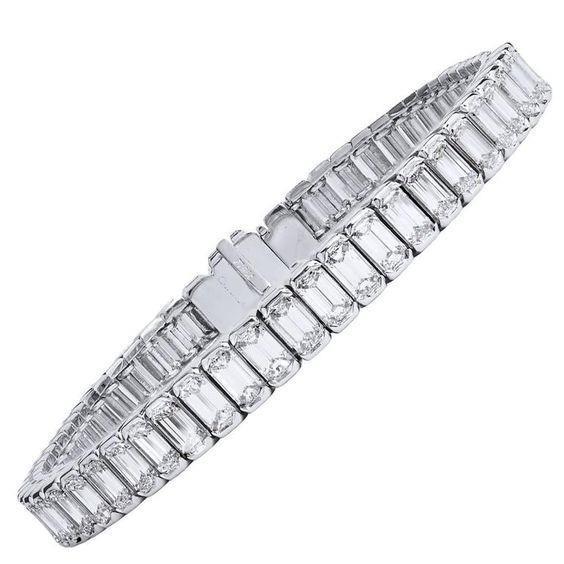 Bracelete de tênis de diamante branco de corte esmeralda 21 ct joias finas de ouro - harrychadent.pt