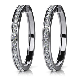 2.00 Carats Small Round Cut Diamonds Hoop Earrings 14K Gold White
