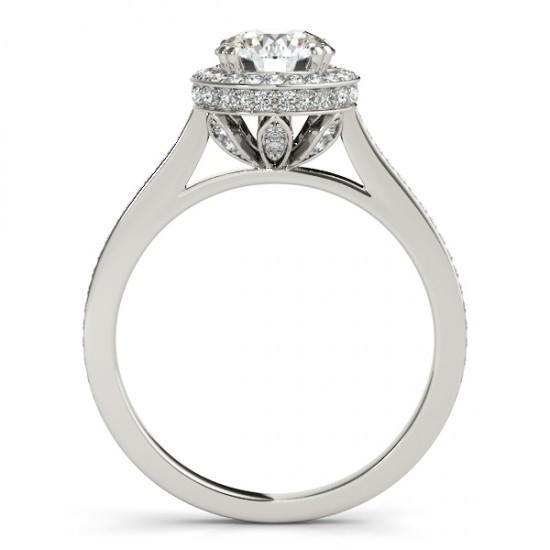 Anel de noivado de ouro branco sólido 14K com diamantes redondos de 2.25 quilates Halo - harrychadent.pt