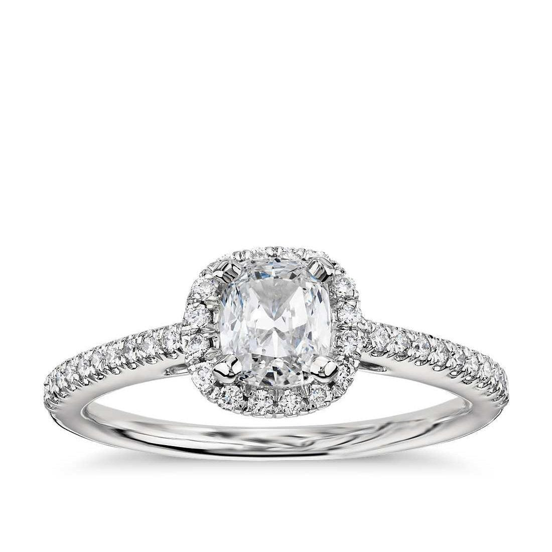 Almofada de 2.30 quilates e anel de halo de diamante redondo em ouro branco 14K - harrychadent.pt