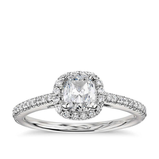 Almofada de 2.30 quilates e anel de halo de diamante redondo em ouro branco 14K - harrychadent.pt