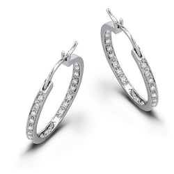 2.4 Ct Small Round Cut Diamond Hoop Earrings 14K White Gold