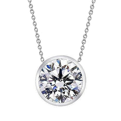 2.5 Carat Bezel Set Round Diamond Necklace Pendant Gold Jewelry New