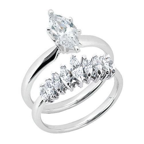 Anel Solitaire Diamante 2,50 Carat Corte Marquise com Conjunto de Banda - harrychadent.pt