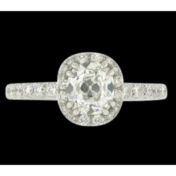 2.50 quilates estilo antigo Halo almofada anel de diamante em ouro branco 14K - harrychadent.pt