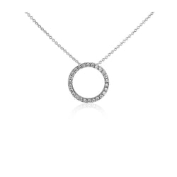 2.60 Carats Diamonds Circle Pendant Necklace Gold White 14K