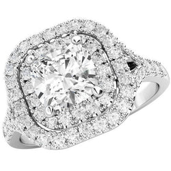 2.70 Carats Halo Diamond Fine Ring Split Shank White Gold 14K