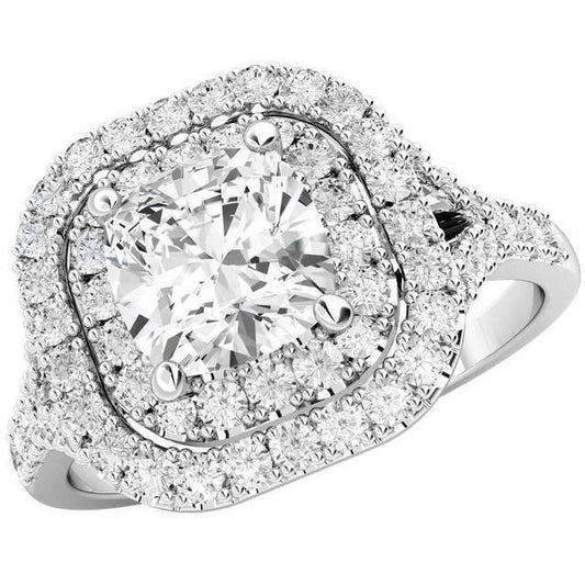 2.70 quilates Halo Diamond Anel fino com haste dividida em ouro branco 14K - harrychadent.pt