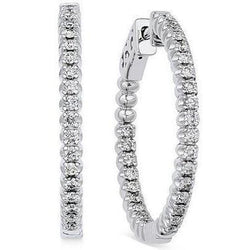 2.70 Carats Round Cut Diamonds Women Hoop Earrings 14K White Gold