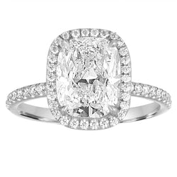 2.75 Carats Cushion Cut With Round Halo Diamond Ring White Gold 14K