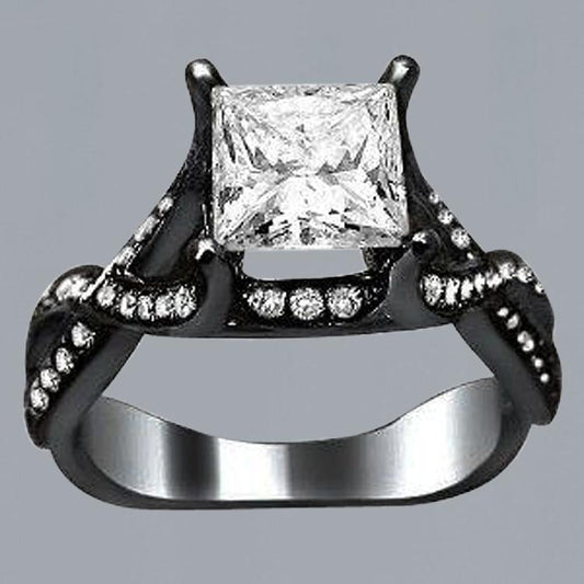 Princesa de 2,75 quilates e anel extravagante de diamante redondo preto ouro 14K - harrychadent.pt