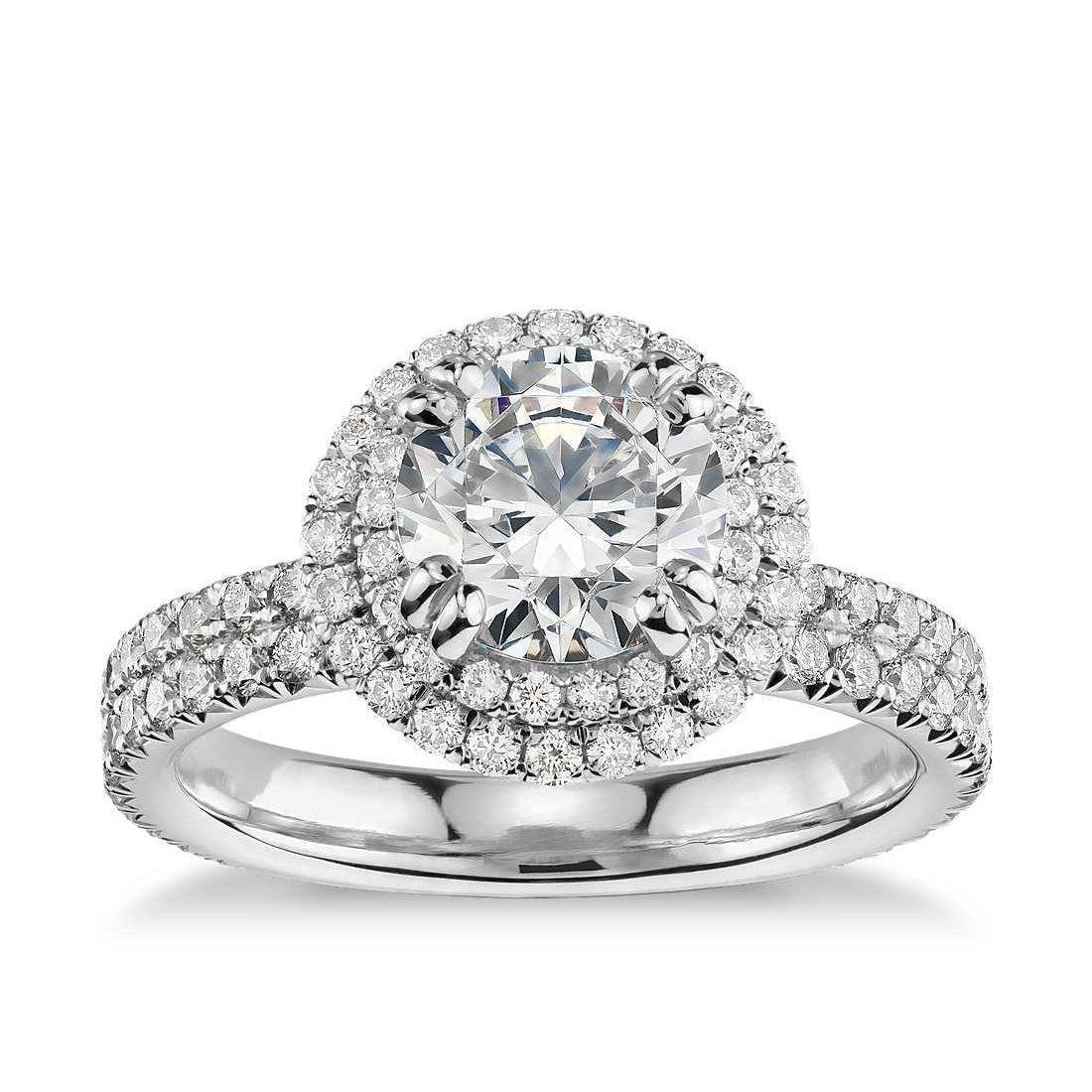 2.97 quilates redondo duplo halo diamante anel 14K ouro branco - harrychadent.pt