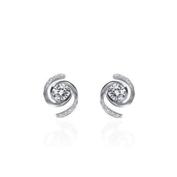3 Carats Circle Shape Stud Earrings Round Cut Diamonds White Gold