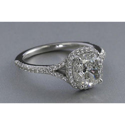 3 Carats Cushion Diamond Wedding Halo Ring With Accent White Gold