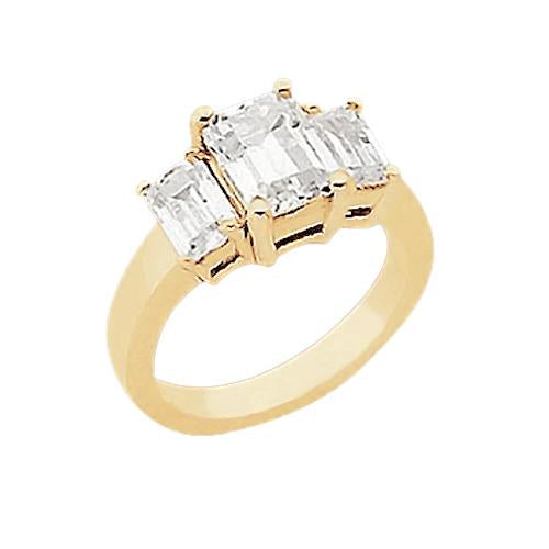 Diamante esmeralda de 3 quilates e anel de três pedras em ouro amarelo 14K - harrychadent.pt