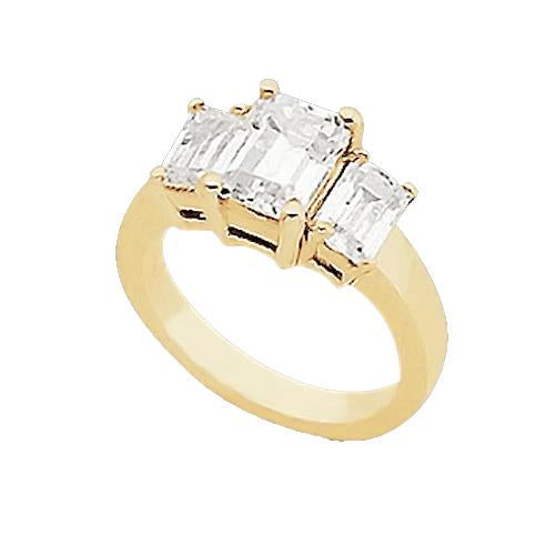 Diamante esmeralda de 3 quilates e anel de três pedras em ouro amarelo 14K - harrychadent.pt