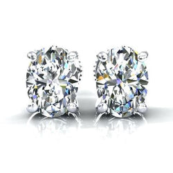 3 Carats Oval Cut Diamond Stud Lady Earring White Gold Fine Jewelry