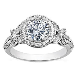 3 Carats Round Cut Halo Diamond Vintage Style Ladies Ring White Gold
