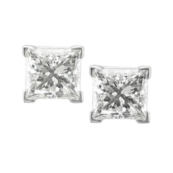 3 Ct Princess Cut Diamond Stud Earring 14K White Gold