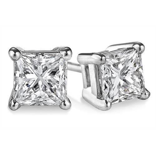 Brinco com pino de diamante 3 ct Princess Cut com pino e ouro branco 14K - harrychadent.pt