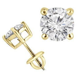 3 Ct Solitaire Round Cut Diamond Stud Earring Yellow Gold
