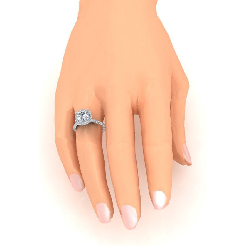 3 Ct. Anel de noivado com almofada e diamantes redondos Halo Novo