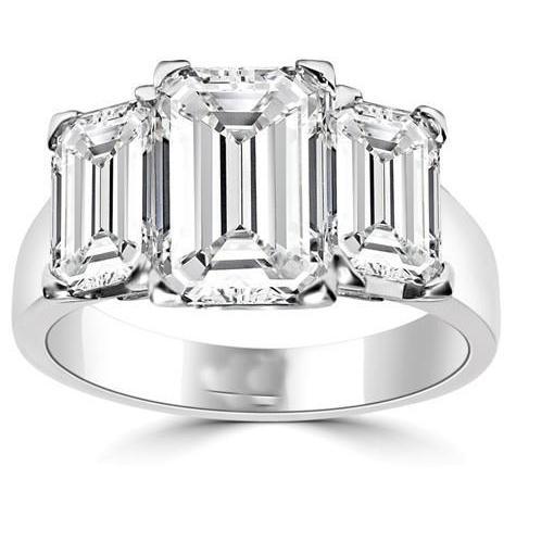 3 Stone Emerald Cut 4 quilates de diamantes anel de aniversário em ouro branco 14K - harrychadent.pt