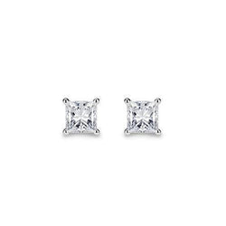 3.00 Carats Diamonds Ladies Studs Earrings Princess Cut White Gold 14K