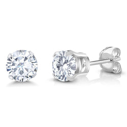 3.10 Carats Round Diamonds Women Studs Earrings White Gold 14K