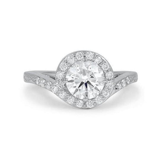 Anel de diamante com corte redondo de 3.10 ct Halo ouro branco 14K - harrychadent.pt