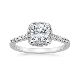 3.20 Carats Cushion & Round Diamond Engagement Halo Ring